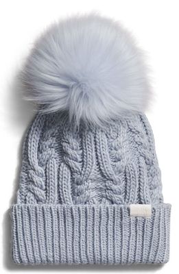 The North Face Oh Mega Faux Fur Pom Beanie in Dusty Periwinkle