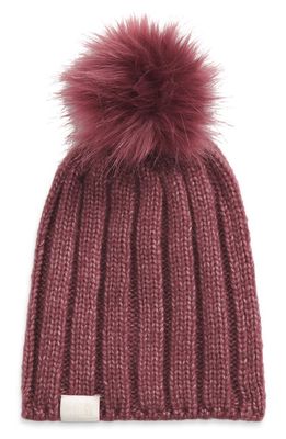 The North Face Oh Mega Faux Fur Pom Beanie in Wild Ginger