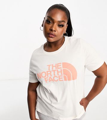 The North Face Plus Half Dome front chest logo T-shirt in off white with coral detail
