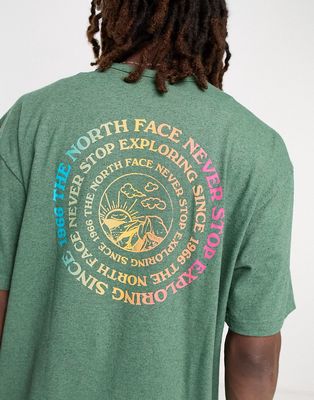 The North Face Re-grind back print t-shirt in olive green