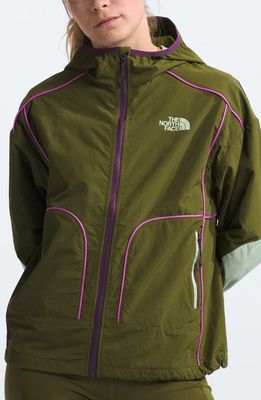 The North Face Trailwear Wind Whistle Running Jacket in Forest Olive/Violet Crocus