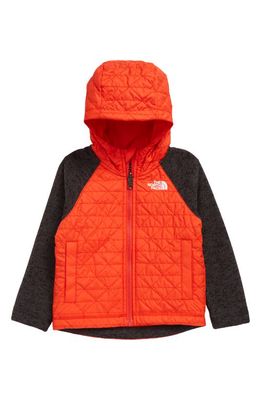 The North Face Water Repellent Quilted Sweater Fleece Jacket in Fiery Red/Dark Grey Heather