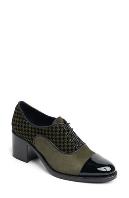 The Office of Angela Scott Houndstooth Cap Toe Pump in Green Houndstooth