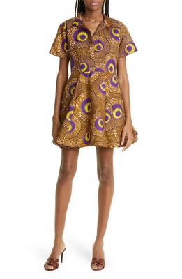 The Oula Company Anywhere Fit & Flare Dress in Purple Yellow Tan