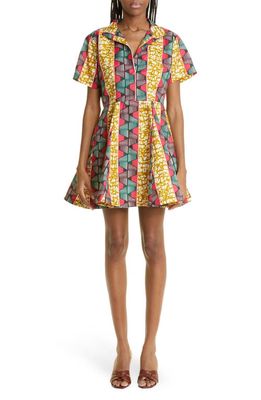 The Oula Company Anywhere Print A-Line Shirtdress in Pink Green