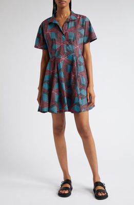 The Oula Company Anywhere Print Fit & Flare Dress in Blue Pink