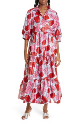 The Oula Company Floral Print Cotton Blend Dress in Pink Red