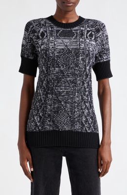 The Oula Company Marled Short Sleeve Wool Sweater in Black Off White
