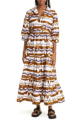 The Oula Company Mix Print Cotton Blend Dress in Cocoa White