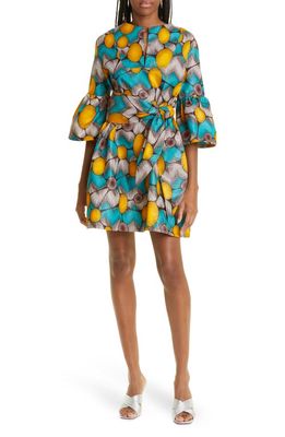 The Oula Company Mix Print Tie Front Shift Dress in Aqua Yellow Stone