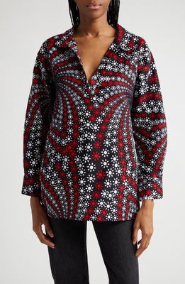 The Oula Company Print Boyfriend Tunic Blouse in Red Black White