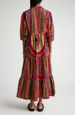 The Oula Company Print Cotton Maxi Dress in Ruby Forest Sandy