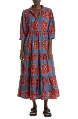 The Oula Company Print Maxi Dress in Red Blue
