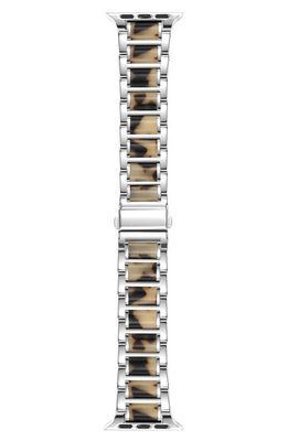 The Posh Tech Amelia Stainless Steel & Tortoiseshell Pattern Apple Watch® Bracelet Watchband in Silver/Light Natural Tortoise