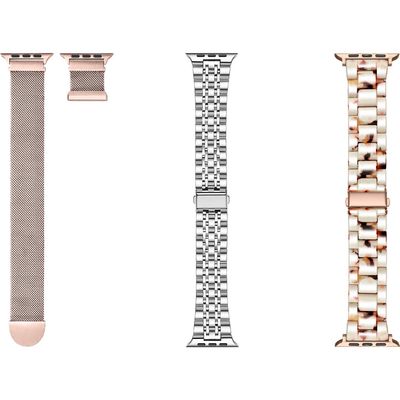 The Posh Tech Assorted 3-Pack Apple Watch® Watchbands in Silver/Rose Gold/Ivory 