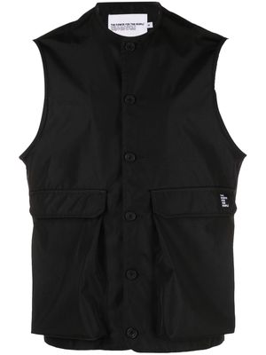 The Power For The People logo-patch gabardine gilet - Black
