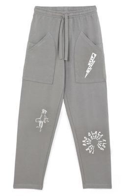 THE RAD BLACK KIDS Saturn Surf Cotton Graphic Knit Drawstring Pants in Gray