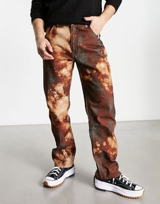 The Ragged Priest grime straight leg printed jeans in brown