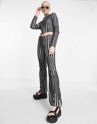 The Ragged Priest knitted mixed stripe flared pants in gray - part of a set-Multi