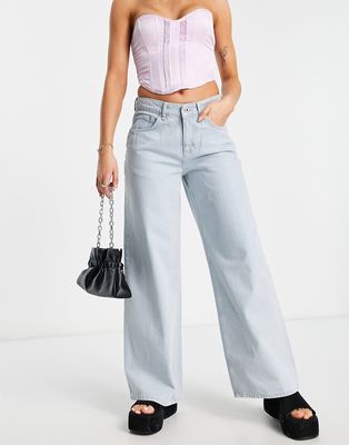 The Ragged Priest low rise wide leg skater jeans in stone wash denim-Blue