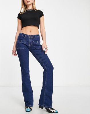 The Ragged Priest low rise y2k flared jeans in indigo blue
