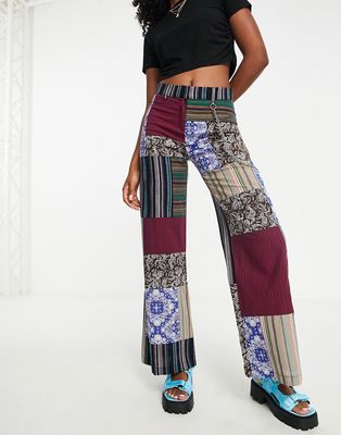 The Ragged Priest low waist cargo pants in patchwork print with chain-Multi