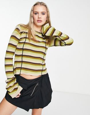 The Ragged Priest striped flared sleeve top in green