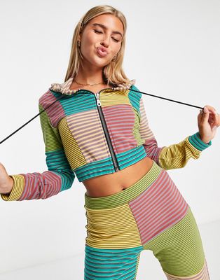 The Ragged Priest velour mix stripe hoodie in multi - part of a set