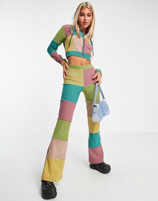 The Ragged Priest velour mix stripe pants in multi - part of a set