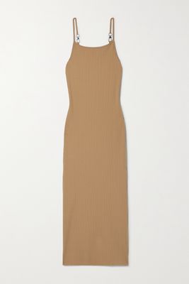 The Range - Embellished Ribbed Stretch-cotton Jersey Midi Dress - Brown