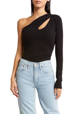 The Range One-Shoulder Cutout Detail Stretch Cotton Top in Jet Black