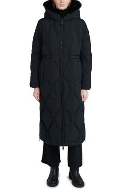 The Recycled Planet Company Kir Quilted Down Puffer Jacket with Faux Fur Trim in Black