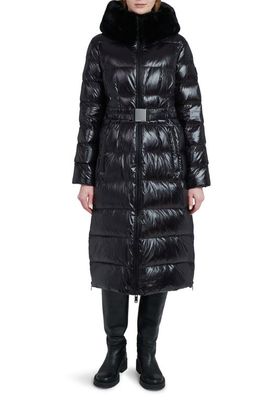 The Recycled Planet Company Lexi Water Resistant Hooded Nylon Down Puffer Coat with Faux Fur Trim in Black