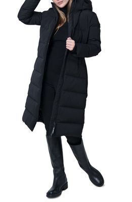 The Recycled Planet Company Lungo Recycled Longline Water Resistant Feather & Down Fill Puffer Coat in Black