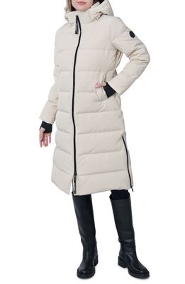 The Recycled Planet Company Lungo Recycled Longline Water Resistant Feather & Down Fill Puffer Coat in Brown Rice