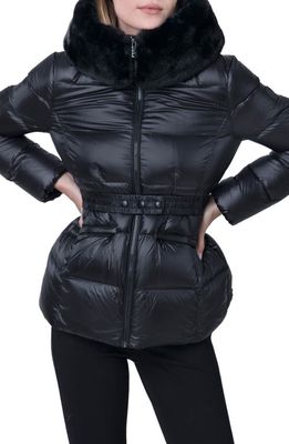 The Recycled Planet Company Lux Faux Fur Lined Water Resistant Down Recycled Nylon Puffer Jacket in Black