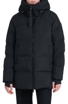 The Recycled Planet Company Orva Water Resistant Hooded Down Puffer Jacket in Black