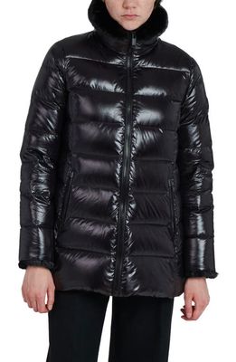 The Recycled Planet Company Savo Water Resistant Recycled Down Puffer Coat with Faux Fur Trim in Black
