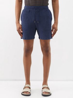 The Resort Co - Drawstring-waist Cotton-terry Shorts - Mens - Navy