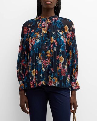 The Rin Pleated Floral-Print Blouse