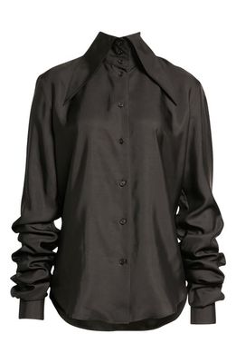 The Row Ace Matte Silk Satin Button-Up Shirt in Black