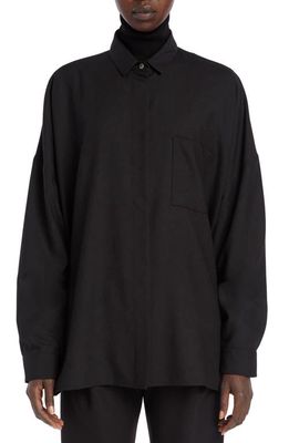 The Row Akio Boxy Cashmere Button-Up Shirt in Black