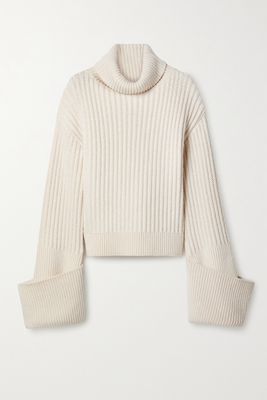 The Row - Aneke Oversized Ribbed Wool Turtleneck Sweater - Cream