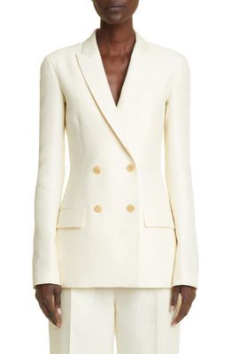 The Row Aristide Double Breasted Wool & Silk Blazer in Pale Moon