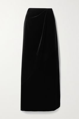 The Row - Azelia Gathered Cotton And Silk-blend Velvet Maxi Skirt - Black