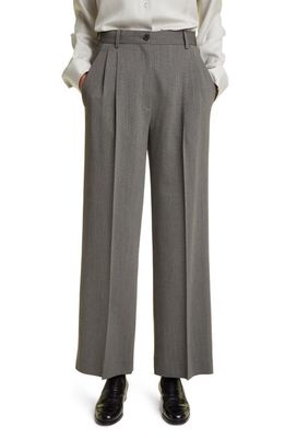 The Row Baguette Wide Leg Virgin Wool Blend Pants in Grey Melange