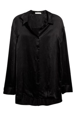 The Row Biel Oversize Cupro Satin Button-Up Shirt in Black