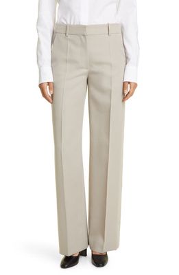 The Row Bremy Straight Leg Wool Trousers in Beige/Grey