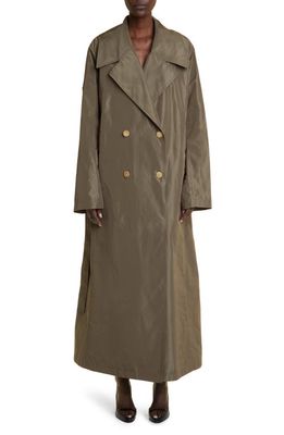 The Row Cadel Oversize Polyester & Silk Double Breasted Trench Coat in Moss Green