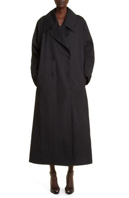The Row Cadel Oversize Stretch Cotton & Cashmere Double Breasted Trench Coat in Black